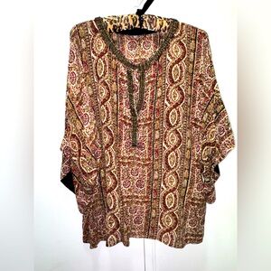 Calypso St. Barth Elmika paisley Tunic Blouse with beaded collar Small bohemian